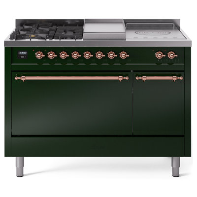 ILVE Nostalgie II, cuisinière à double combustible de 48 po, 5 brûleurs, plaque chauffante, surface de cuisson française