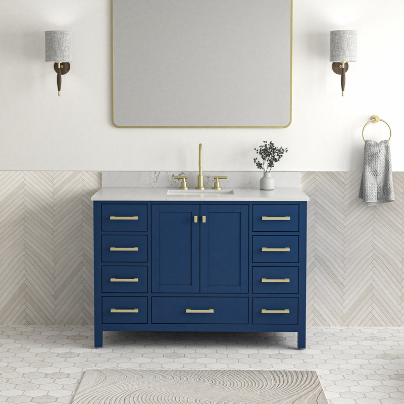 Meuble-lavabo autoportant 48 po avec comptoir en marbre 48 po, Bleu