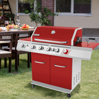 Royal Gourmet 5 - Burner Free Standing Liquid Propane 74000 BTU Gas Grill with Side Burner and Cabinet