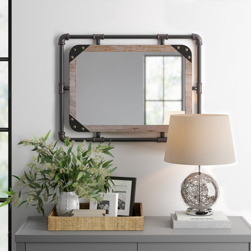 Antioch Flat Wall Mirror, Antique Black/Natural