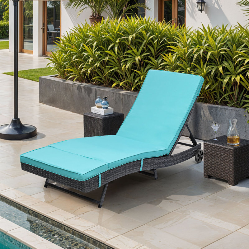 Outdoor Wicker Chaise Lounge, Blue