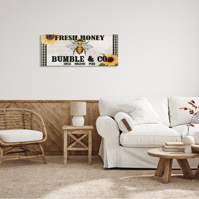 «Fresh Honey Bumble & Co.», publicité Tournesols - Abeille, Toile tendue, H 17 po x l 40 po x P 1,5 po