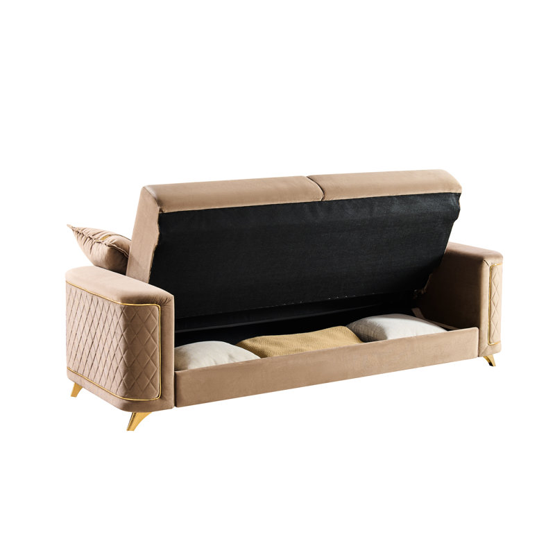 Cuivre - Revêtement en tissu avec structure robuste, siège à ressorts ensachés et pieds en acier inoxydable doré pour espaces de vie haut de gamme. Accoudoirs carrés en bois coloré, siège relaxant en métal.