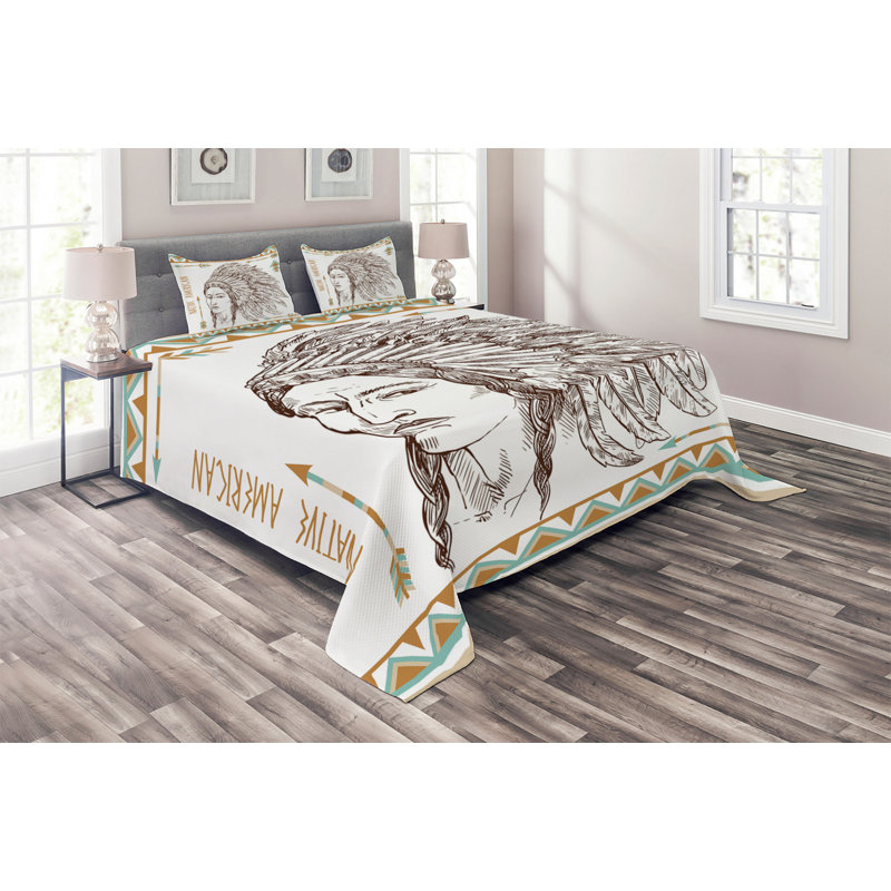 Ethnic Rustic Coverlet, King Bedspread + 2 Shams