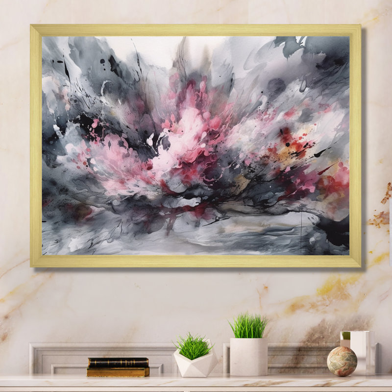 «Evolving In Pink Grey», impression sur toile, Cadre doré simple, H 16 po x l 32 po x P 1 po