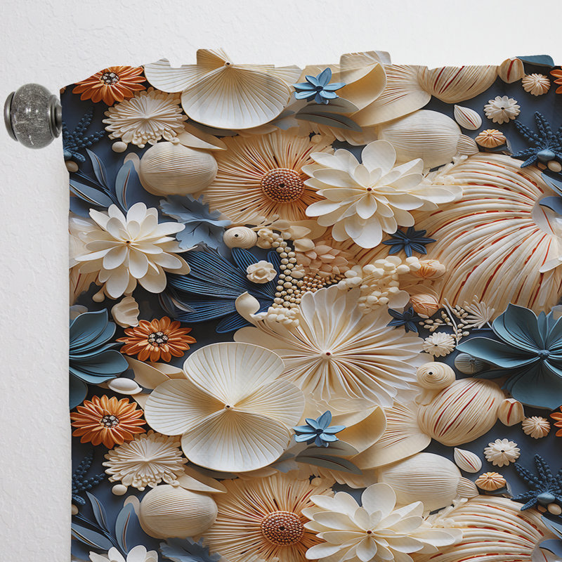 Sable et coquillages motif tropical I - Rideau floral - Rideau floral obscurcissant - 1 panneau, L 52 po x L 84 po
