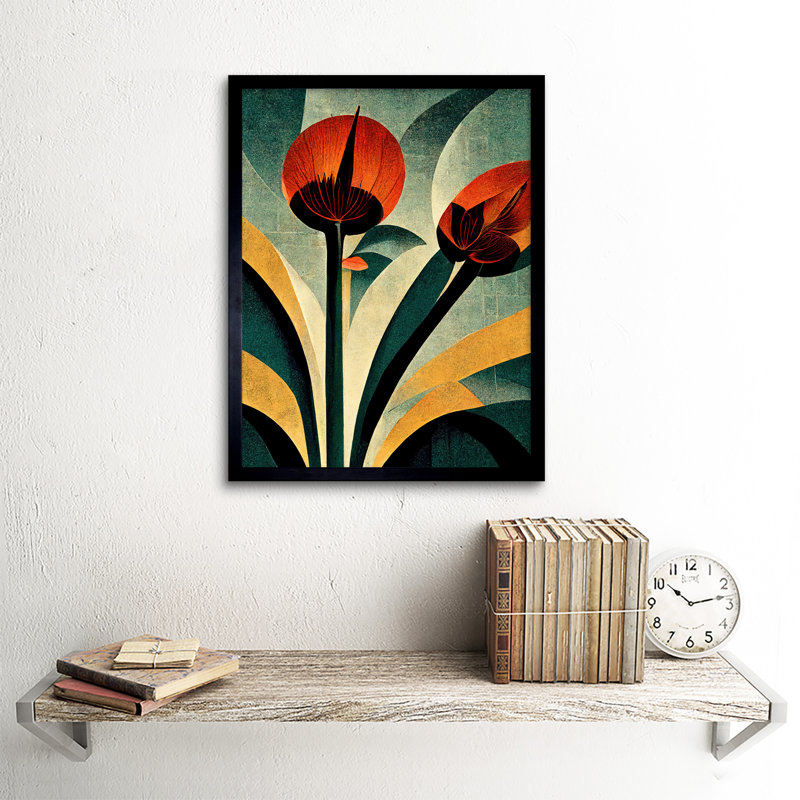 Art Deco Coral Single Flower Painting - Single Picture Frame Print