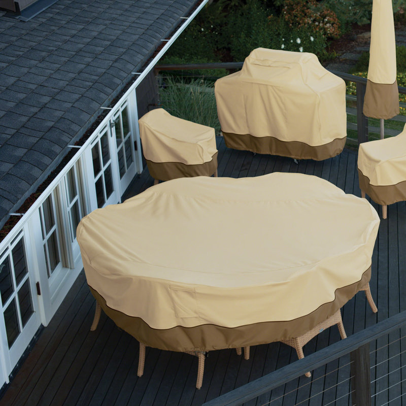 44-Inch Beige and Brown Polyester Fire Pit Cover