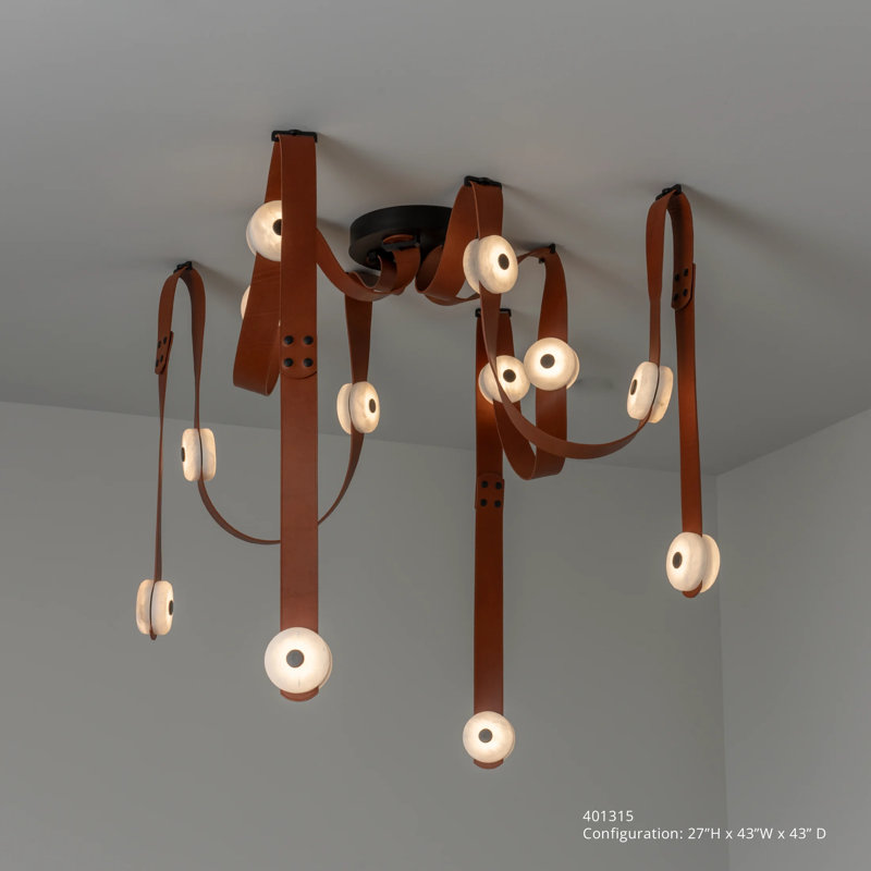 SNAPS 12 - Light LED Pendant by Andy Morter, Black, Chestnut Leather
