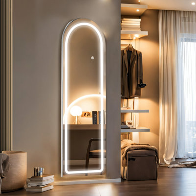 Belspring Mirror Full Length Standing Mirror with LED Lights, Lighting Floor Mirror with Stand and Dimming