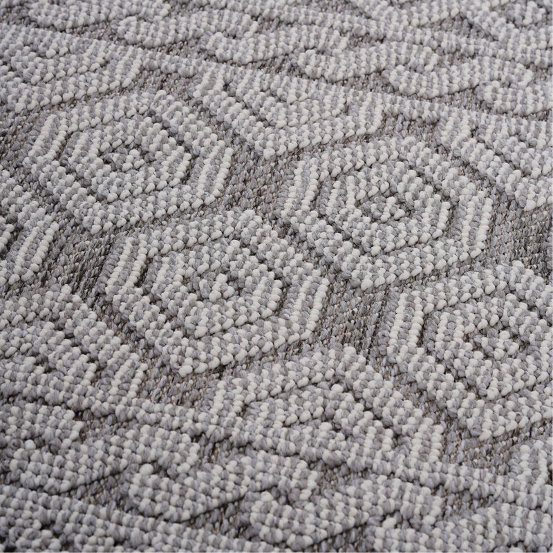 Tapis d'intérieur / extérieur gris / blanc / géométrique Collection, Tapis de couloir 2 pi 2 po x 8 pi