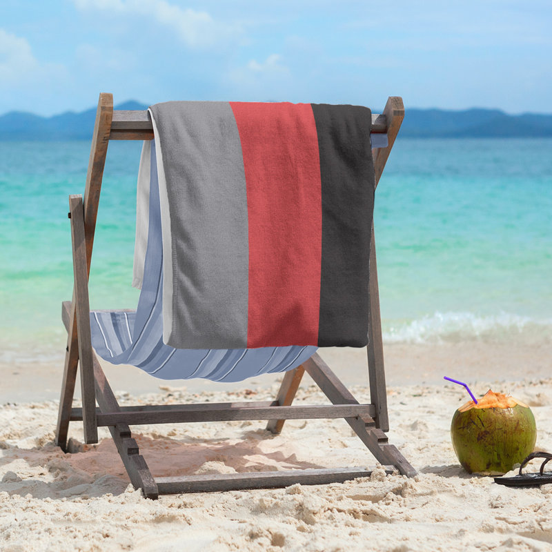 Lightweight Beach Towel, Microfiber, Flat Gray/Red/Black
