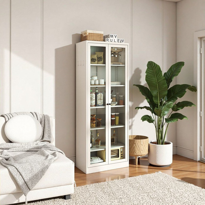 Armoire de rangement 72 po en acier avec 5 tablettes réglables et porte en verre