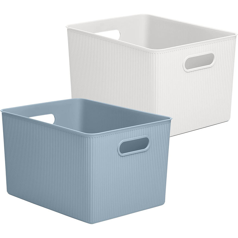 Panier en plastique nervuré, 2, Bleu pierre / blanc