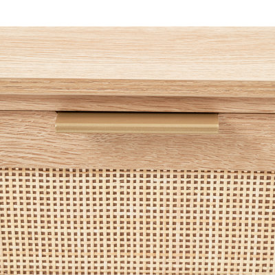Rattan Console Table With 3 Storage Drawers, Rattan Entryway Table With Natural Rattan Sliding Door, Console Sofa Table For Living Room, Study, Entryway Or TV Wall