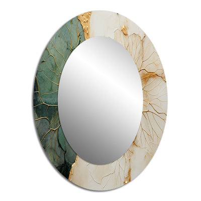 Green Gold Minimalisme Poteries I - Grand miroir mural ovale sur métal