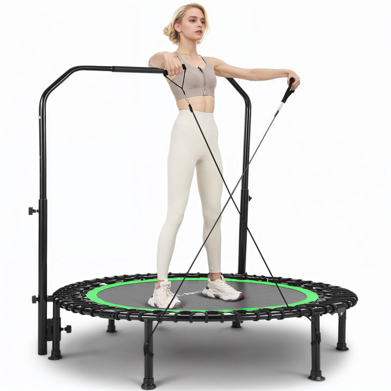 Trampoline rond 3,3 po pliable avec guidon, Noir / vert