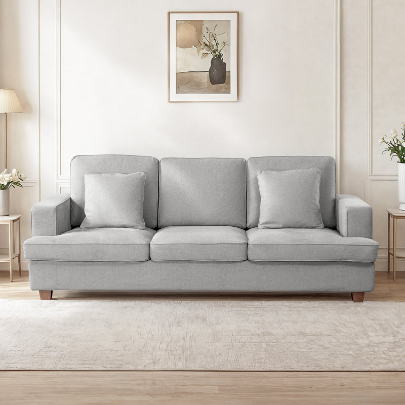 Aloe 88" Deep Seat 3-Seater Sofa with Removable Washable Covers & 2 Toss Pillows, Gray
