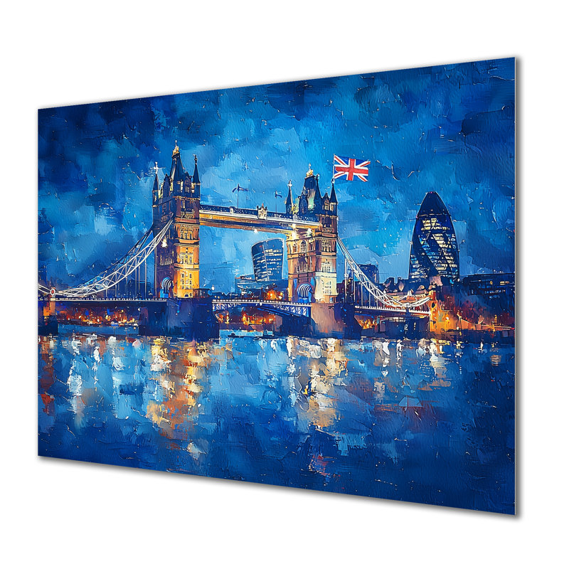 Clair de lune sur Tower Bridge Lights à Londres I - reproduction d'art traditionnelle sur métal, art mural en métal en Angleterre