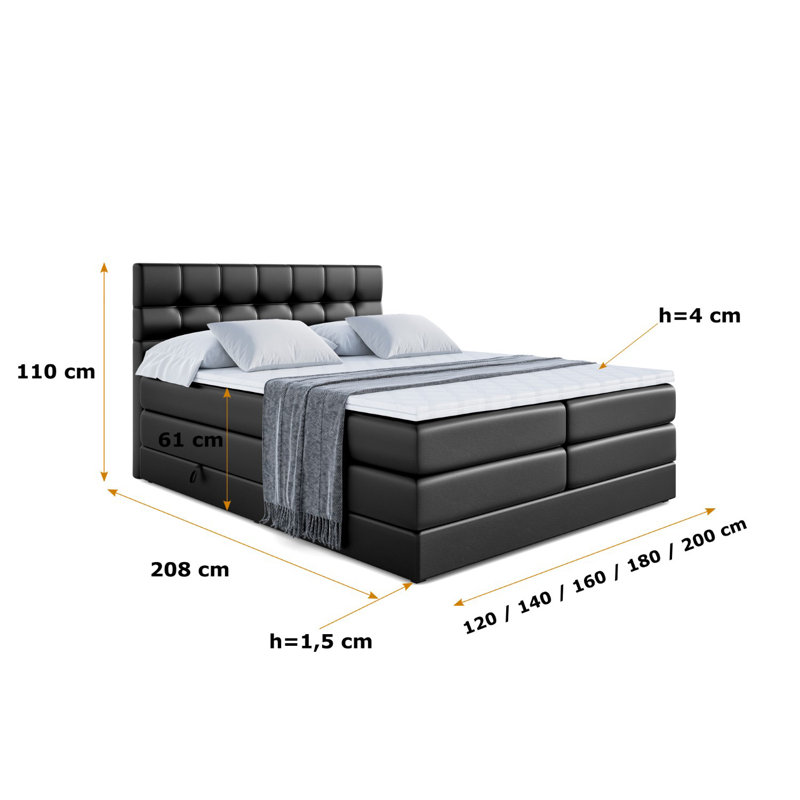 Bronc Divan Bed Set, 120cm W x 200cm D, Black