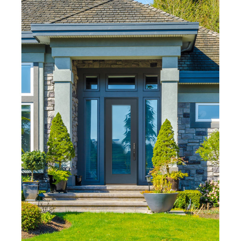 Full Lite FiberCraft Front Door, 95.25" H x 35.75" W x 1.75" D, Urbane Bronze, Right Hand/Inswing