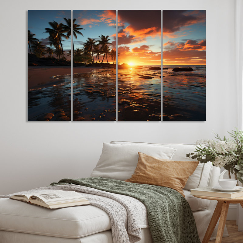 Ensemble de 4 décorations murales coucher de soleil en caraibe