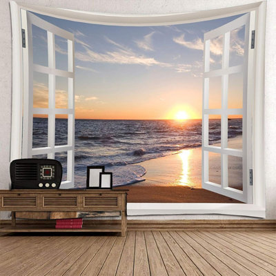 Décoration murale 3D tapisserie coucher de soleil océan - bleu / tons coucher de soleil / tissu / style paysage marin côtier