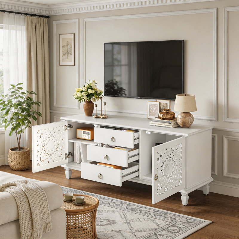 Buffet vintage avec 3 tiroirs et tablettes réglables, White