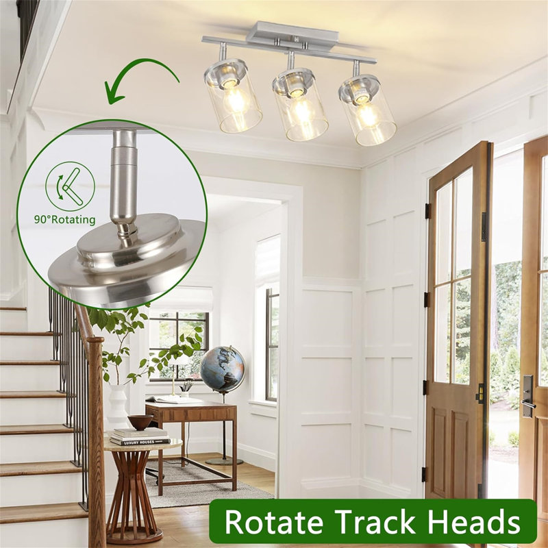 3-Lights Semi Flush Mount Ceiling Light with Clear Glass Shade, Silver