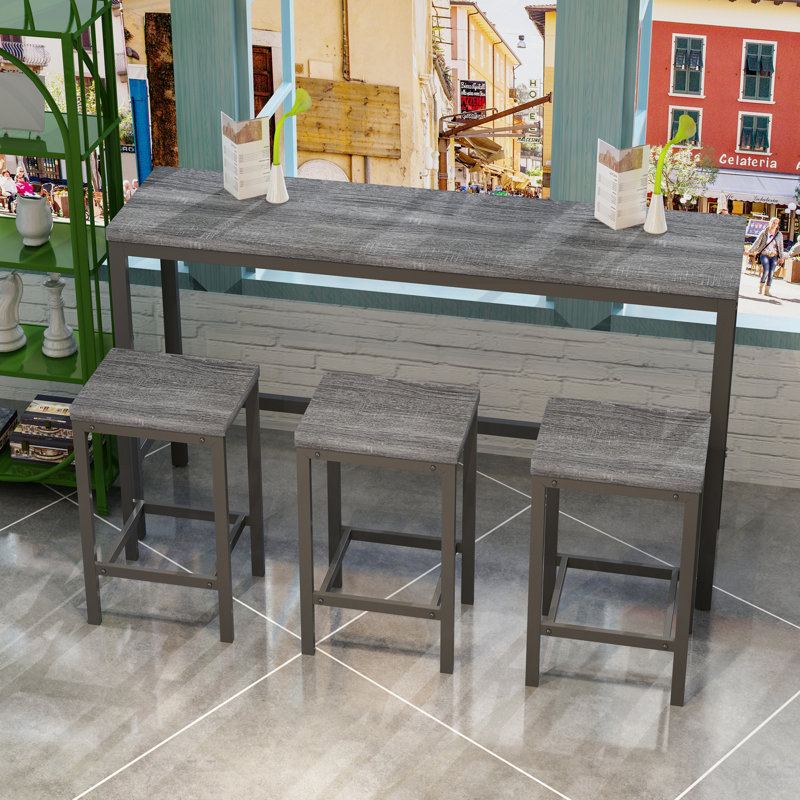 Table de salle à manger de style moderne, table de salle à manger de style pub, ensemble de table de salle à manger longue avec 3 tabourets