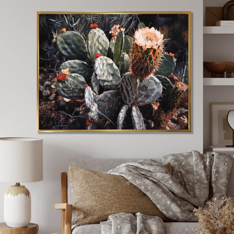 Paysage de cactus rouge vert Ryong, H 16 po x l 32 po x P 1 po, Cadre flottant doré