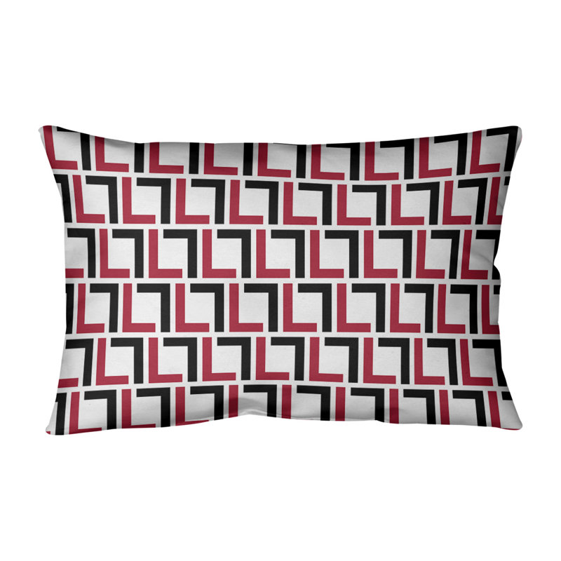 Housse de coussin rectangulaire de luxe Atlanta, Blanc / rouge / noir, Polyester filé