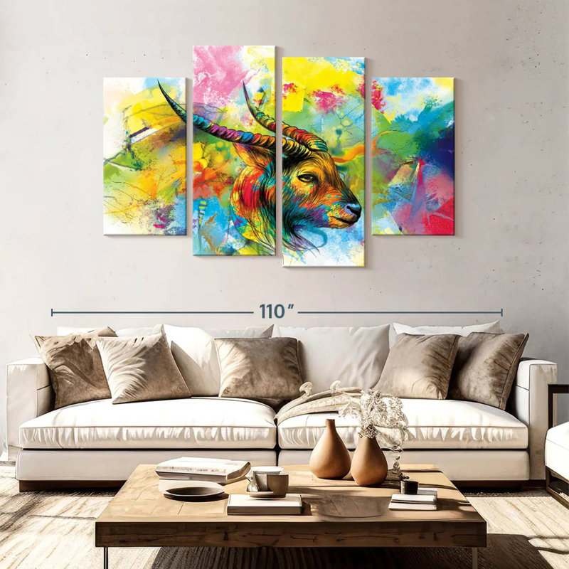 Horned Goat Paint Splash, 54" H x 84" W
