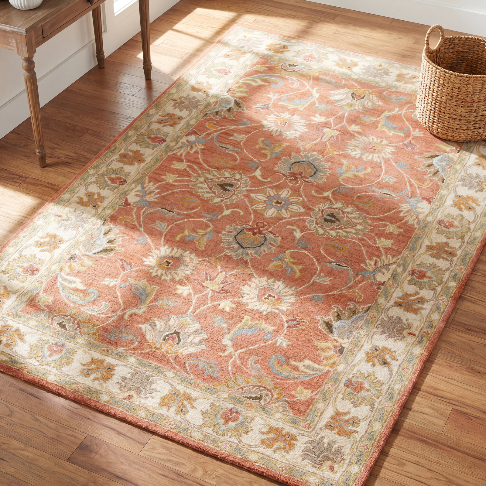 Arden Orange Hand-Tufted Wool Floral Rug, Rectangle 10' x 14'