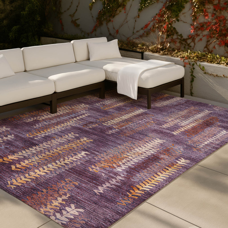 Machine Washable Indoor/Outdoor Chantille ACN2892 Striped Rug, 8' x 10', Eggplant