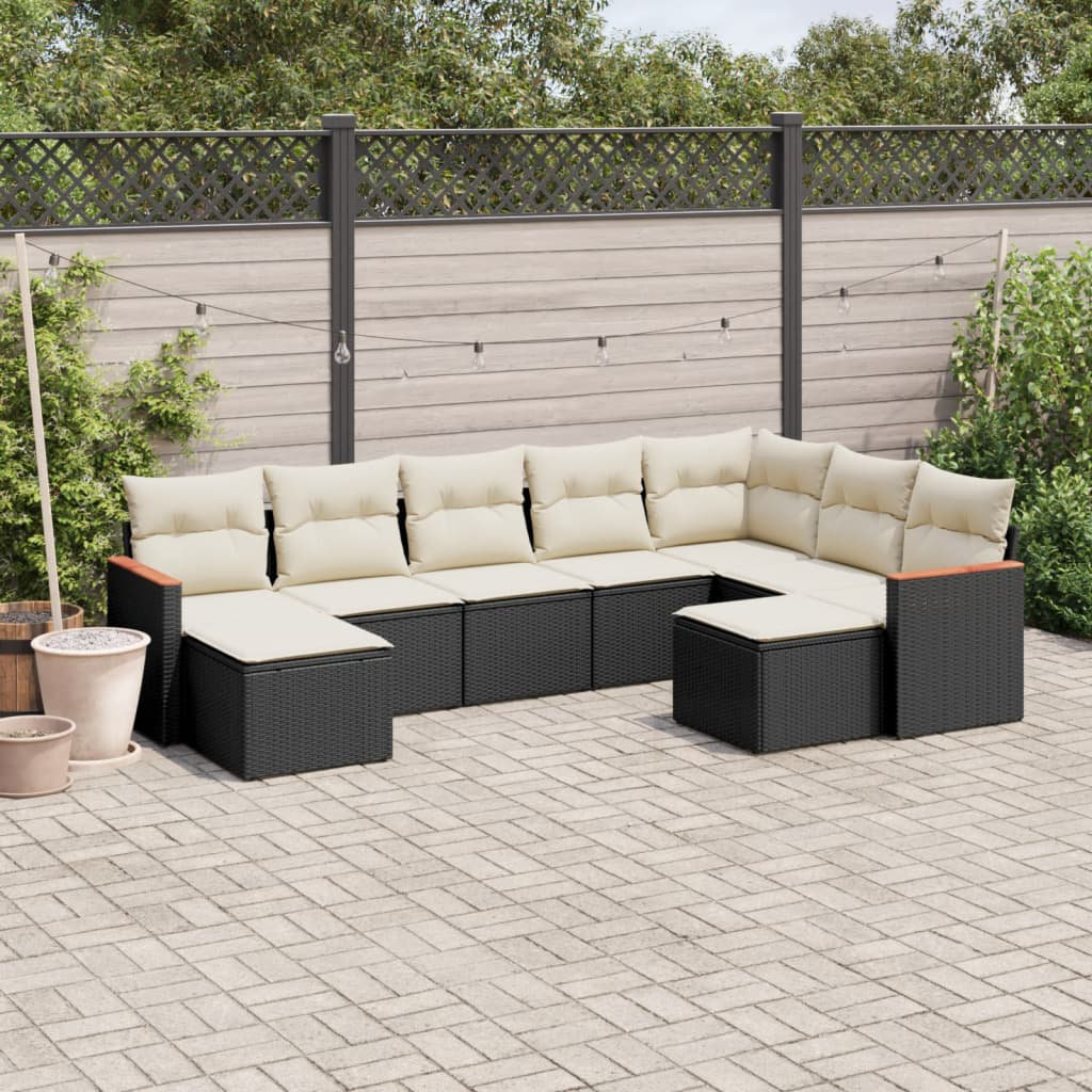 Vidaxl 9-Tlg. Garten-Sofagarnitur Mit Kissen Schwarz Poly Rattan