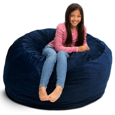  | 6 Ft Bean Bag Chair | Foam Filled - Removable Washable Cover, Navy Suede