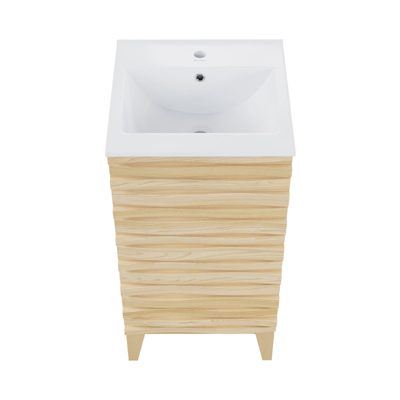 Cascade 18" Bathroom Vanity In Natural Oak, Natural Oak, White