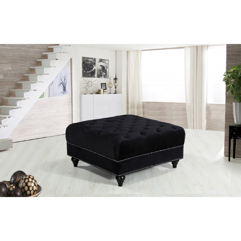 Crosier 85cm Wide Tufted Square Ottoman, Black