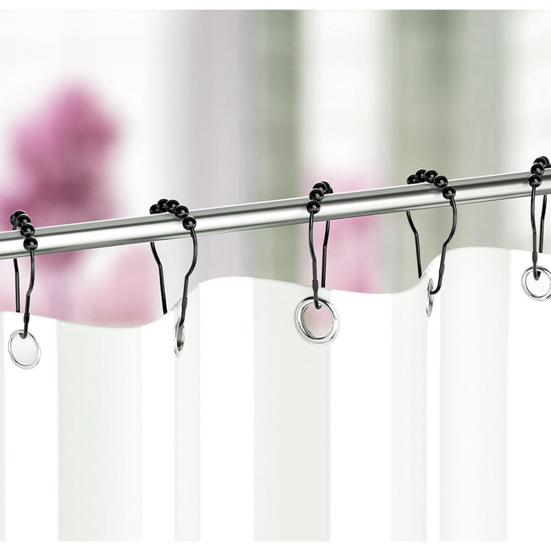 Ensemble de 12 pièces - Anneaux à crochets de rideau de douche noir mat