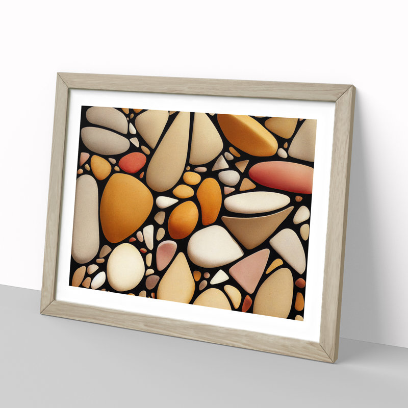 Ravishing River Pebbles - Single Picture Frame Print, Oak Framed, 46cm H x 64cm W x 2cm D