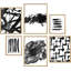 Collage noir et blanc, coups de peinture grunge, formes abstraites, art moderne encadré sur papier, 6 pièces-92584317