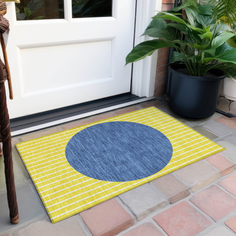 Machine Washable Indoor/Outdoor Chantille ACN994 Yellow Area Rug, Rectangle 1'8" x 2'6"