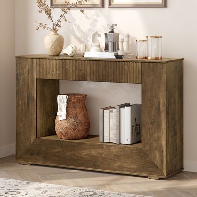 Farmhouse Entryway Table, Fluted Console Table With Storage, 47” Hallway Accent Desk, Handle-Less Drawers