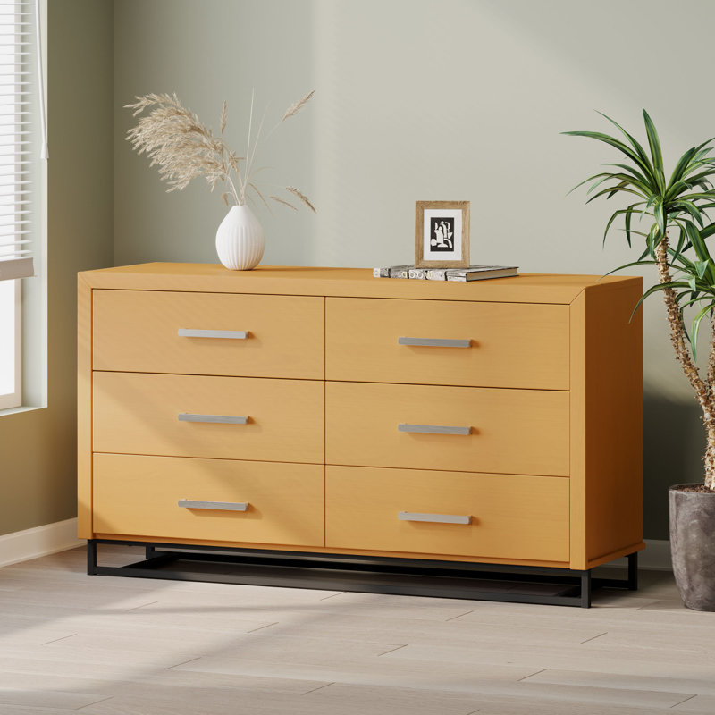 Commode 6 tiroirs avec cadre robuste pour la chambre à coucher, Érable