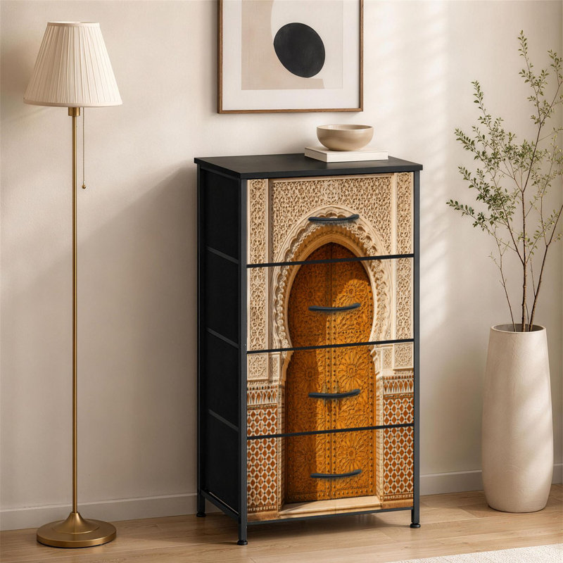 Commode à 4 tiroirs pour chambre à coucher avec détails architecturaux et portes de grande taille