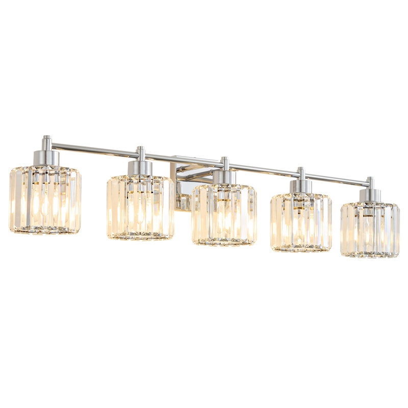 Éclairage de salle de bain à intensité variable à 3 lumières avec abat-jour en cristal K9 Berto, Chrome chrome, 5 lumières