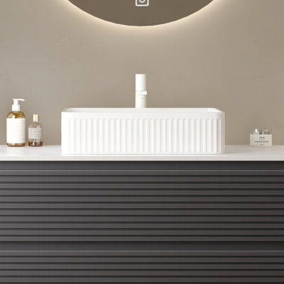 Lavabo vasque rectangulaire en céramique rayé 20 po - sans robinet, sans armoire pour la salle de bain