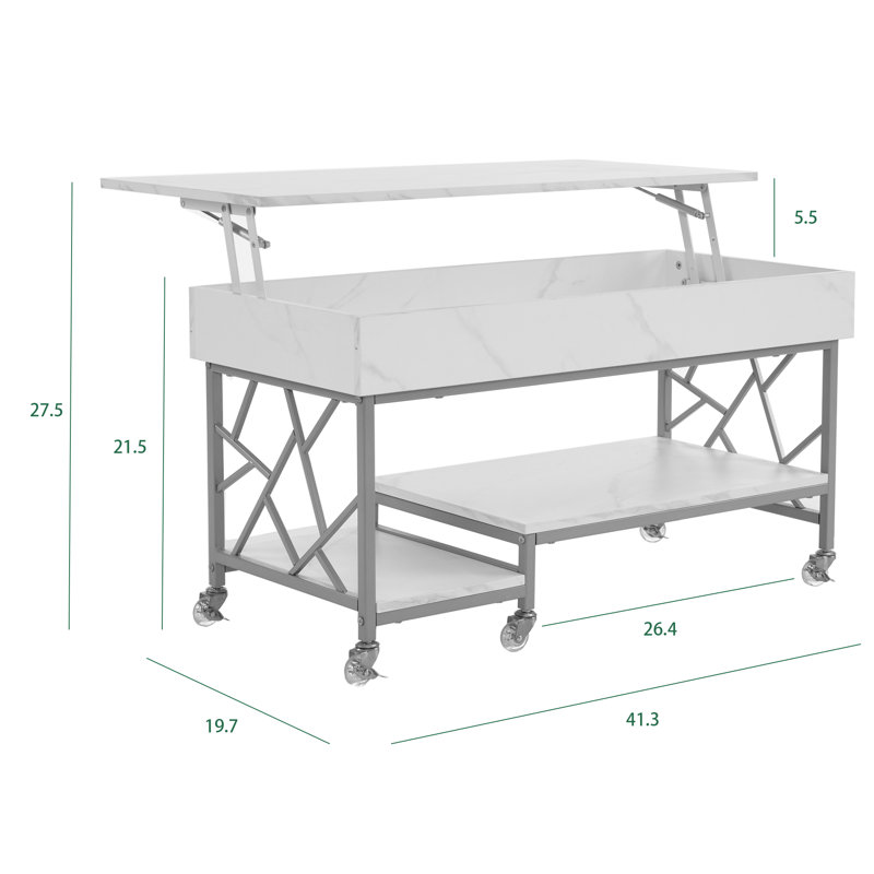 Savir Lift Top Coffee Table with Wheels and Metal Frame