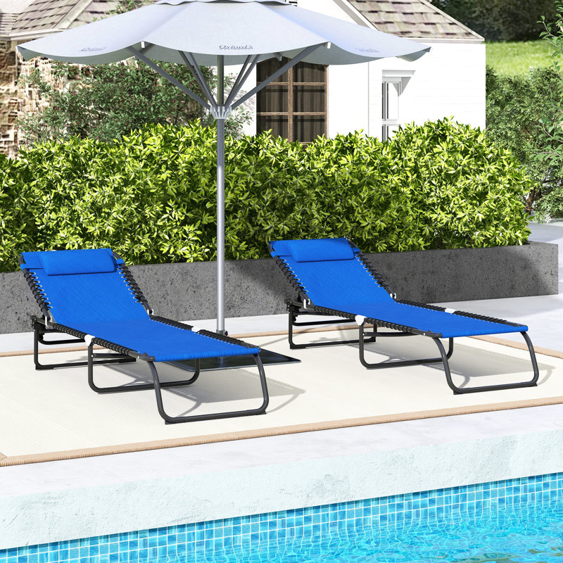 Chaise de plage pliante - 4 inclinables, filet respirant, inclinable dans la cour bleue